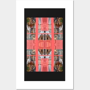 Living Coral Pantone Colour of the Year 2019 pattern decoration with neoclassical architecture Posters and Art